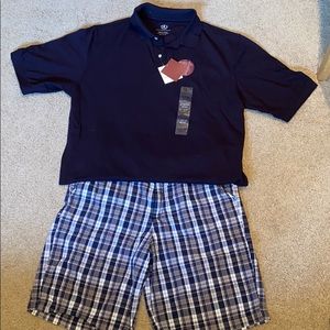 Covington black shirt & plaid shorts